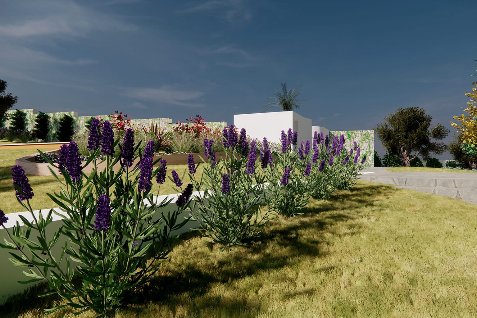 render fotorealista de jardín realizado en AutoCAD