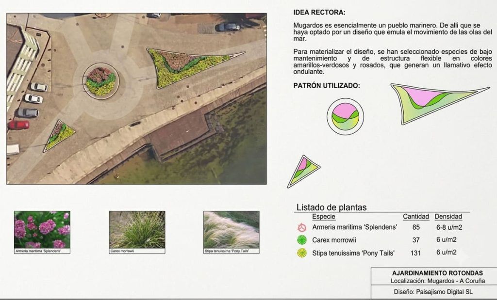 Plano y documentación del proyecto de rotonda paisajística en Mugardos, A Coruña