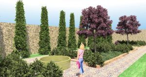 Perspectiva de jardín realizada con AccuRender antes de la postproducción con inteligencia artificial